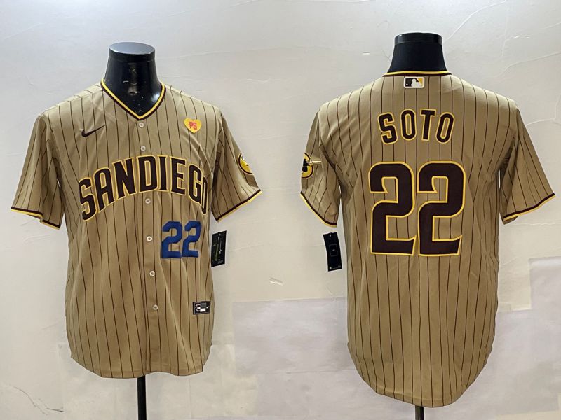 Men San Diego Padres 22 Soto Brown Stripe Game 2025 Nike MLB Jersey style 4
